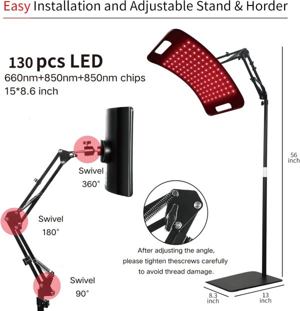 Red Infrared Light Therapy Lamp with Adjustable Stand & Holder for Face and - Image 2
