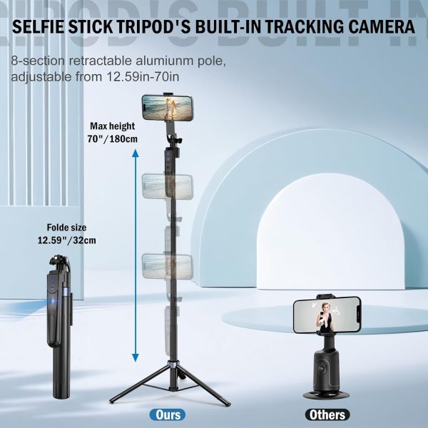 Auto Face Tracking Tripod 360 Rotation with Stand,Android and iPhone Tripod - Image 4