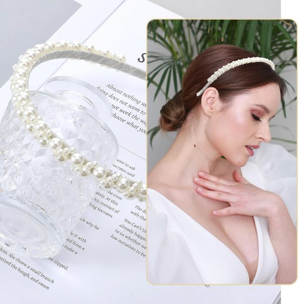 Pearl Headbands for Women Girls, Cute White Faux Pearl Bridal Headbands - Image 4