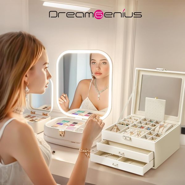 DreamGenius Jewelry Box with Security Latch, 3-Layer Glass Lid Jewelry - Image 6