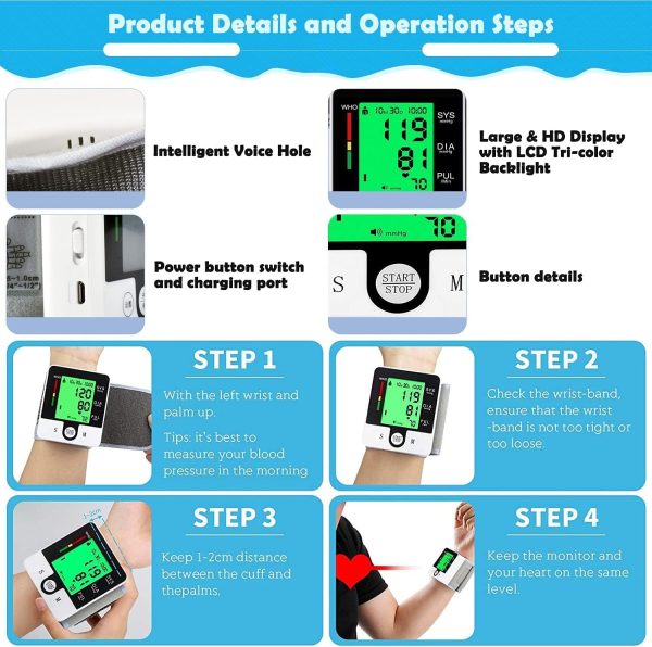 Wrist Blood Pressure Monitor, Automatic Digital Home BP Monitor Cuff - - Image 7