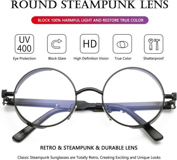 AIEYEZO Round Steampunk Sunglasses for Men Women Gothic Glasses Vintage - Image 4