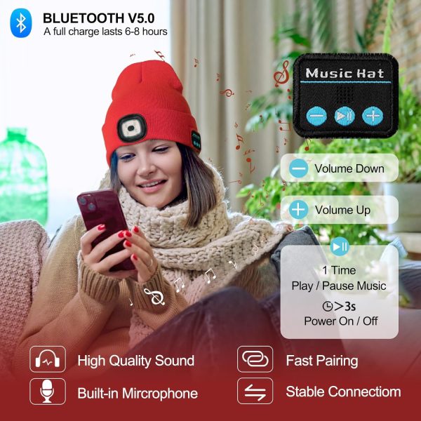 Rechargeable Bluetooth Music Unisex Beanie Hat with Light, Christmas Day - Image 2