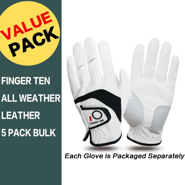 FINGER TEN Golf Gloves Men Left Hand Right Leather Value 5 Pack, Mens Golf - Image 2