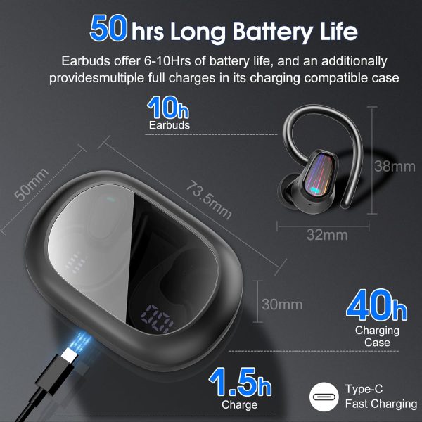 OYIB Wireless Earbuds Bluetooth 5.4 Headphones Sport, 50H Bluetooth Earbuds - Image 2