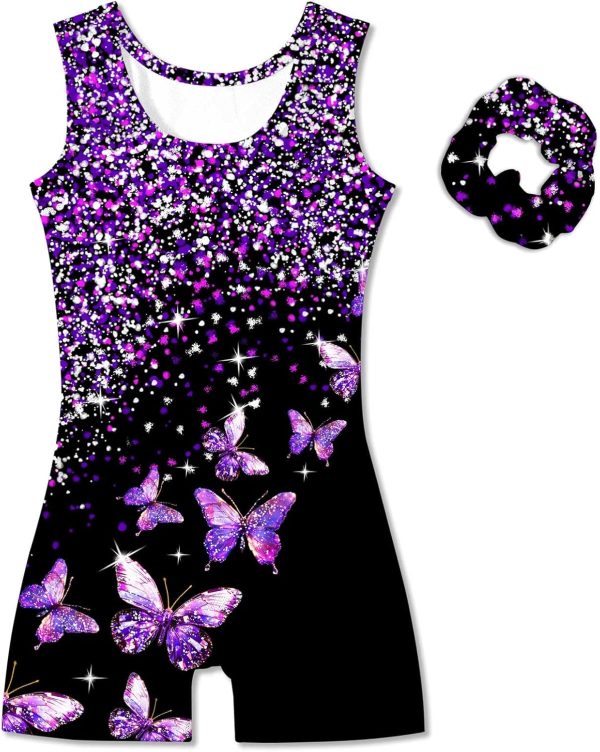 Vogseek 4-12Y Girl Gymnastic Leotards with Hair Scrunchie Sparkle Dance - Image 2