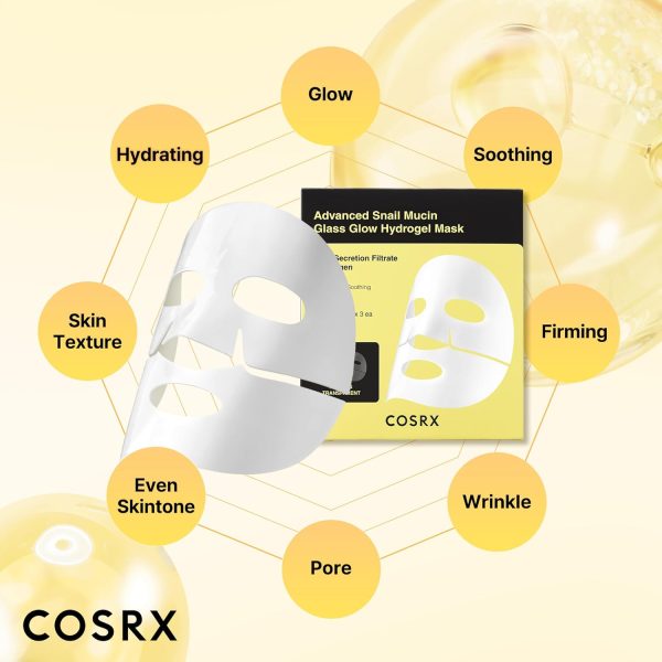 COSRX Advanced Snail Mucin Glass Glow Hydrogel Face Masks Skincare 3 EA, - Image 4