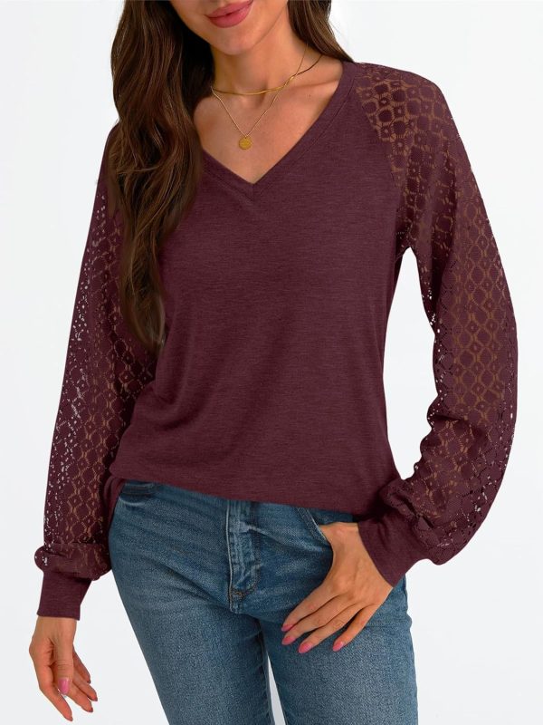 AUTOMET Womens Long Sleeve Shirts V-Neck Lace Tops Business Casual Blouses - Image 2
