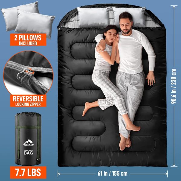 MEREZA Double Sleeping Bag for Adults Mens with Pillow, XL Queen Size Two - Image 6