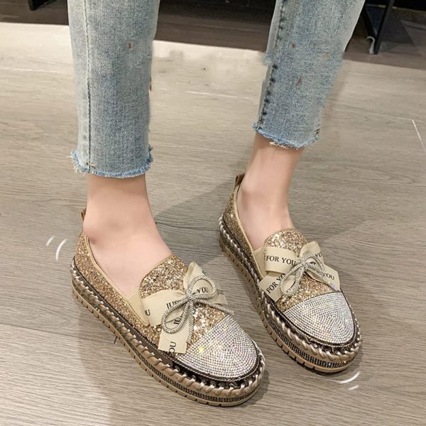 Women's Fashion Rhinestone Slip On Sneakers Casual Comfort Platform Walking - Image 2