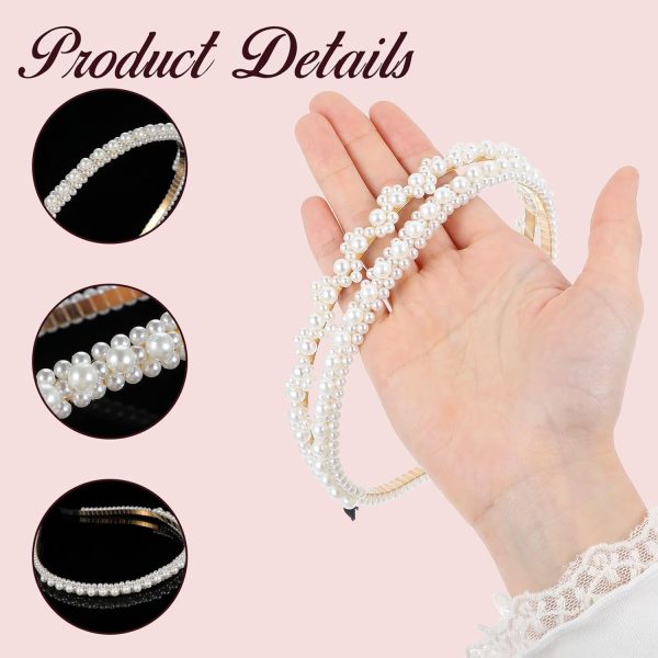 2 Pcs Pearl Headbands for Women, White Faux Pearl Headbands for Girls - Image 3
