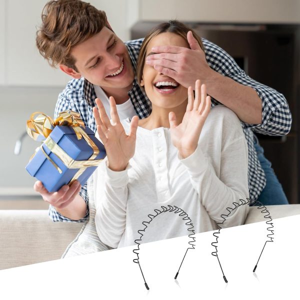 2Pcs Metal Head Bands for Women's Hair, Spring Wave Non Slip Mens Head - Image 7