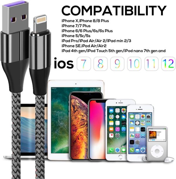iPhone Charger Cable (3 Pack 10 Foot), [MFi Certified] 10 Feet Nylon - Image 3