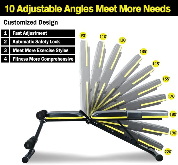 Teclor Adjustable Weight Bench, Foldable Workout Benches for Home Gym, 10 - Image 3