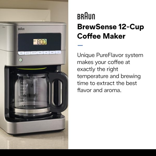 Braun BrewSense 12-Cup Drip Coffee Maker, Stainless Steel - PureFlavor & - Image 2