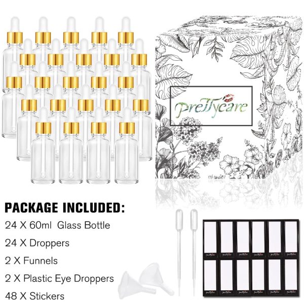 24 Pack 2 Oz Glass Eye Dropper Bottles Clear, 60 ml Empty Tincture Dropper - Image 7