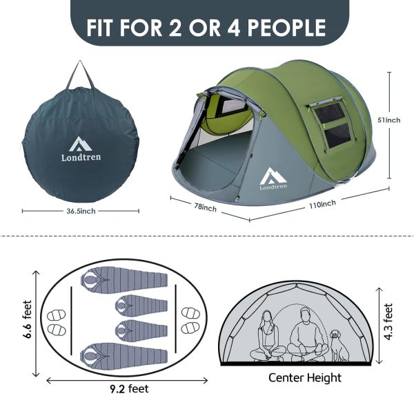 4 Person Easy Pop Up Tent Waterproof Automatic Setup 2 Doors-Instant Family - Image 2