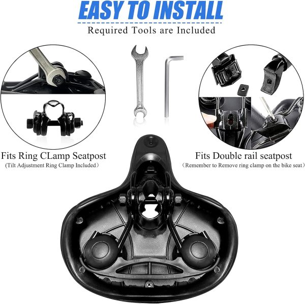 Comfort Bike Seat for Women Men,Wide Bicycle Saddle Replacement Memory Foam - Image 6