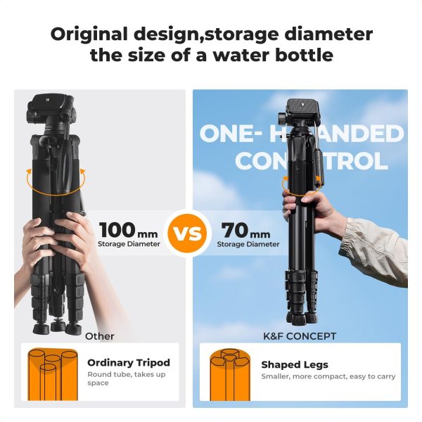K&F Concept Camera Tripod, 75" Lightweight Portable Travel Outdoor DSLR - Image 2