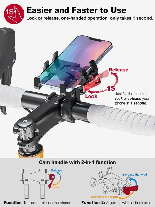 Tiakia Bike Phone Mount Holder, Aluminum Motorcycle Phone Mount, Handlebar - Image 3