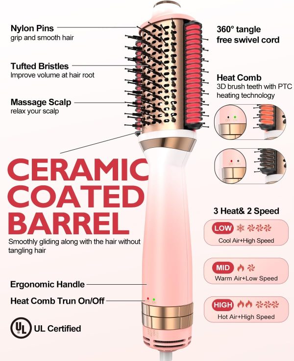 Blow Dryer Brush Hair Dryer Brush + Smooth Heat Comb, 4 in 1 Blowout - Image 3