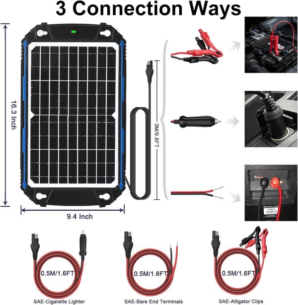 SUNER POWER Waterproof 12W 12V Solar Battery Charger & Maintainer Pro, - Image 5