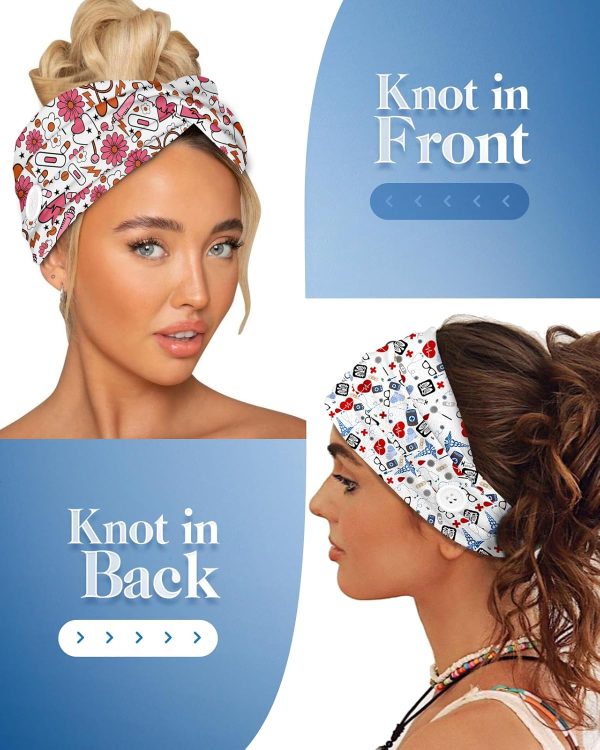 Plifal 4pcs Nurse Headbands for Women with Buttons Non Slip - Cute Hospital - Image 5