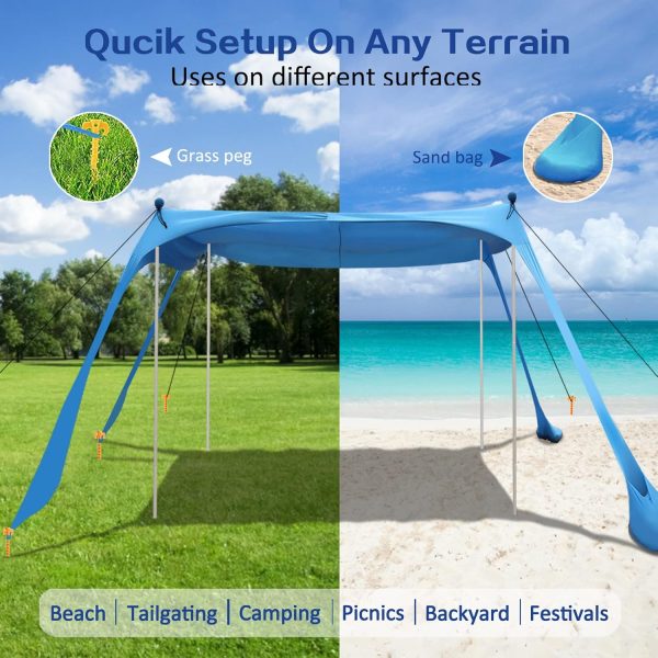 Beach Canopy Beach Tent UPF50+ 11x11 FT Easy to Setup Extra Windproof Rope - Image 2