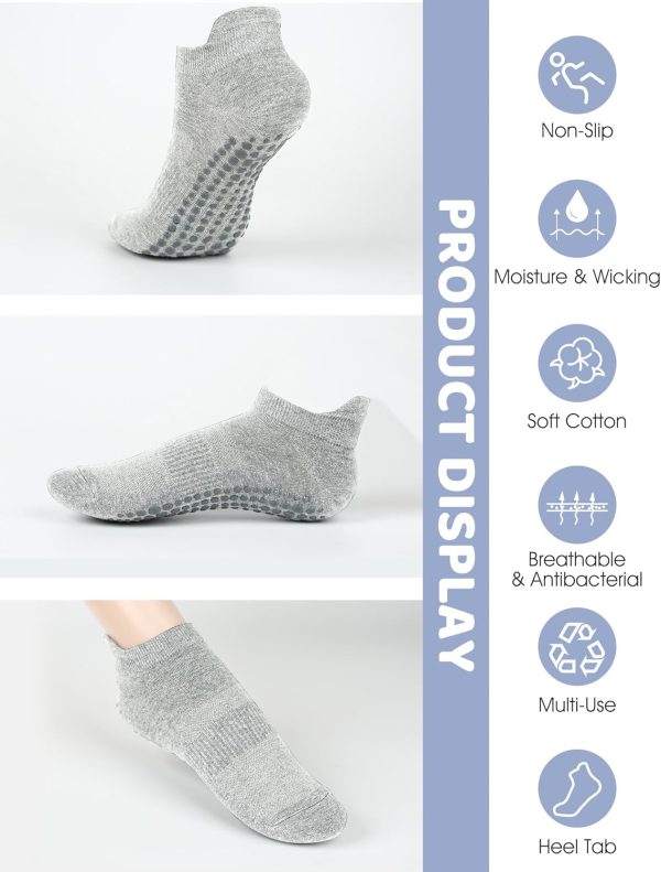 AURUZA Grip Socks for Women Men Pilates Grip Socks Non Slip Yoga Sock with - Image 2