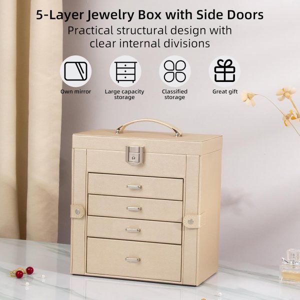 Large Jewelry Box,5-Tier PU Leather Jewelry Organizer with - Image 2
