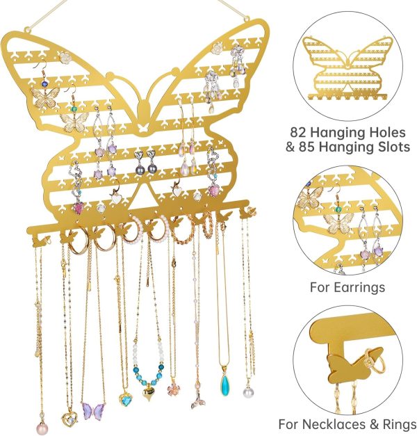 NiHome Butterfly Wall Mounted Jewelry Organizer, Decorative Metal Earring - Image 2