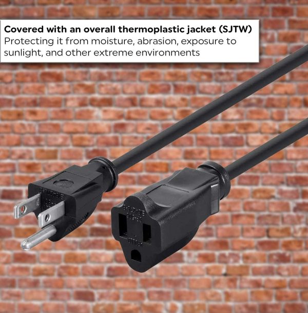 Extension Cord 6 Feet - 16 AWG SJTW Heavy Duty Power Cord - 3 Prong Cable - Image 5