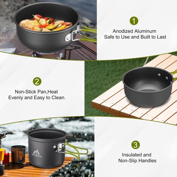 Camping Cookware Kit Backpacking, 0.33Gal Pots and 0.17Gal Pans Set,0.08Gal - Image 6