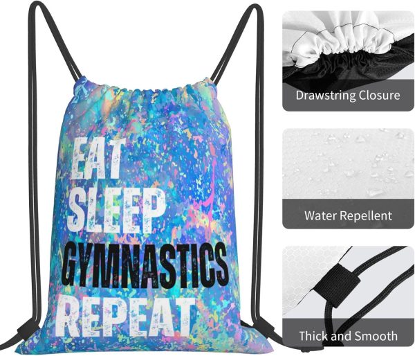 Eat Sleep Gymnastics Repeat Drawstring Backpack Gym String Bag Sports - Image 4