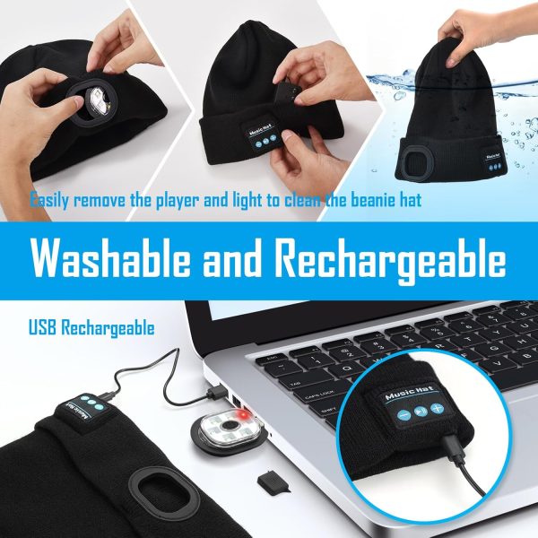 Gifts for Men, Stocking Stuffers for Adults Men LED Bluetooth Beanie Hat, - Image 3