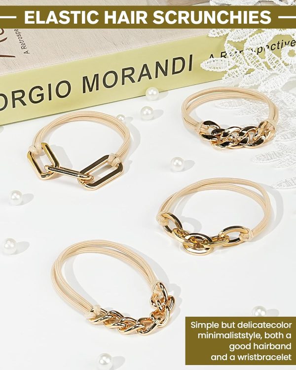 4-Pack Gold Hair Ties - Cute Wrist Bracelet and Practical Elastic Design, - Image 5