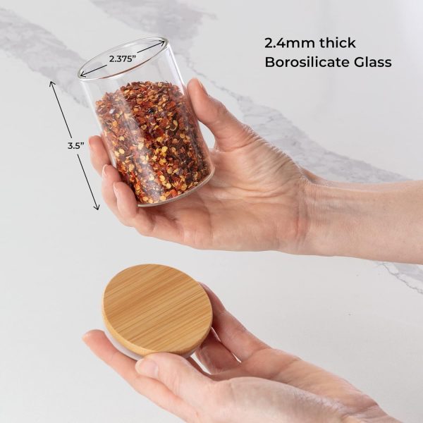Empty Spice Jars with Label Pack (12x Bamboo Lid Glass Jar). Small 6oz - Image 3