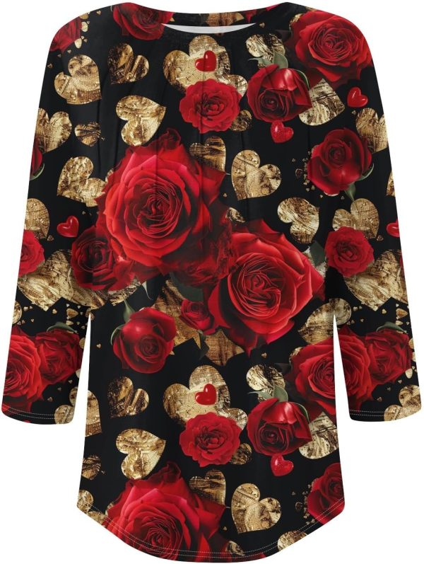 ChicCrate Shirts for Women Trendy 2025 Heart Shamrock Print 3/4 Length - Image 4