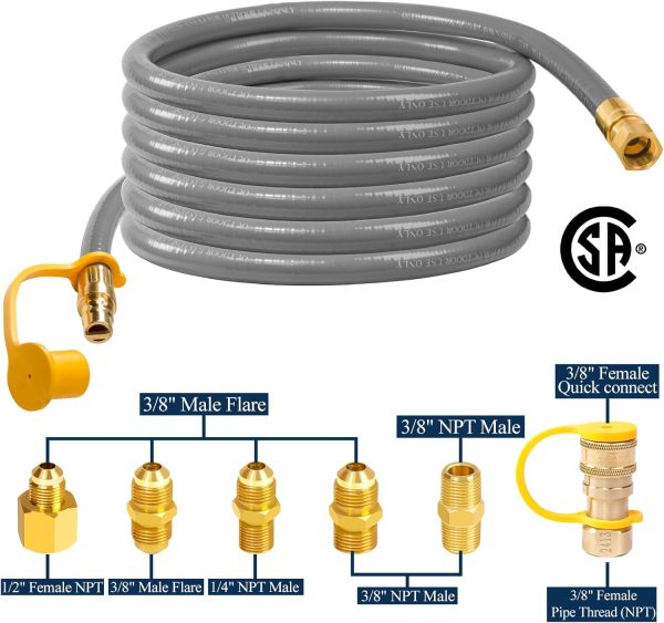 3/8" ID Natural Gas Hose, 12FT Low Pressure LPG Hose with Quick Connect, - Image 2