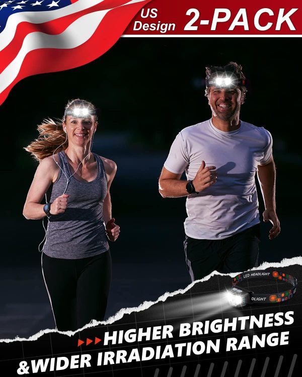 Headlamp Rechargeable 2PCS, 1200 Lumen Super Bright LED Flashlight with - Image 2