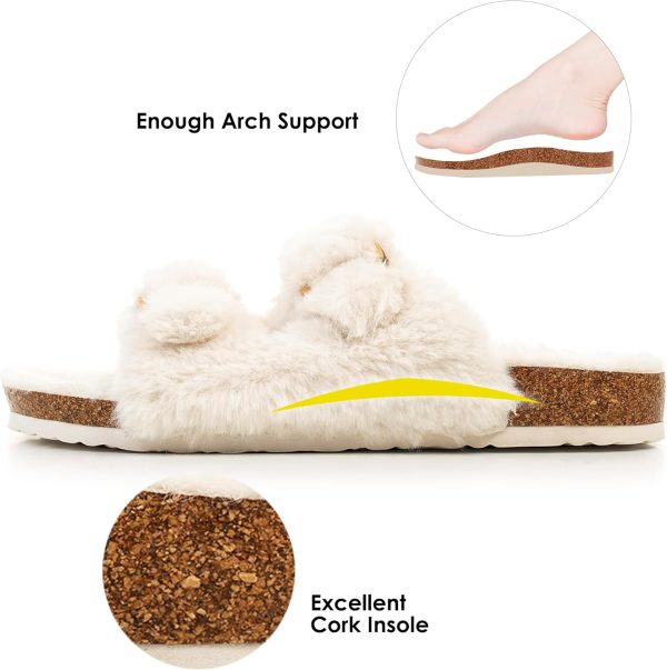 FITORY Womens Open Toe Slipper with Cozy Lining,Faux Rabbit Fur Cork Slide - Image 2
