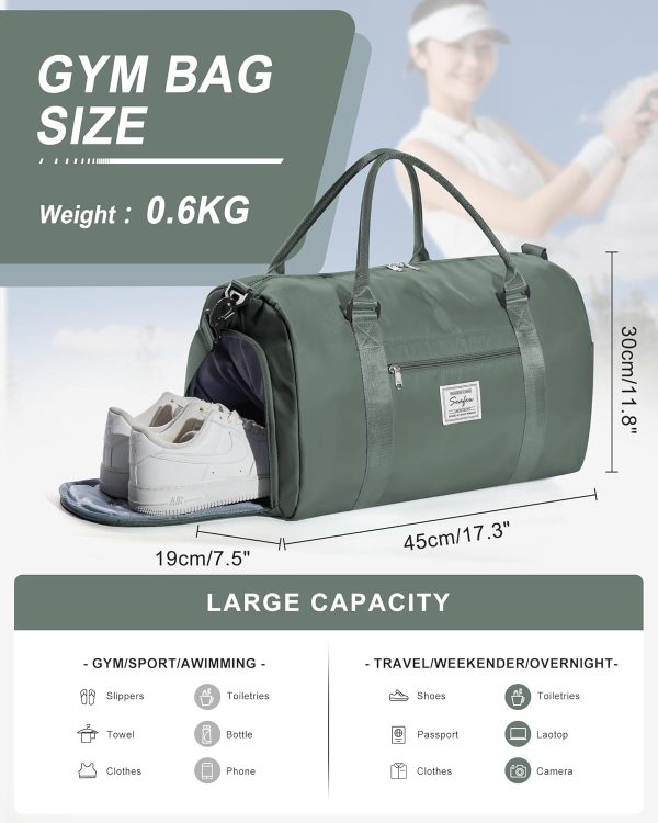 Gym Bag Womens Mens with Shoes Compartment and Wet Pocket Travel Duffel Bag - Image 2
