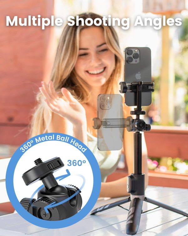 Vlogging Tripod for Phone and Camera, 48" Phone Tripod Stand with 3 Cold - Image 4
