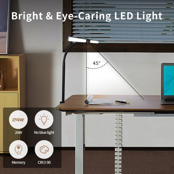 Led Desk Lamp for Office Home,Remote Control 24W Dual Head Lamp with Clip, - Image 2