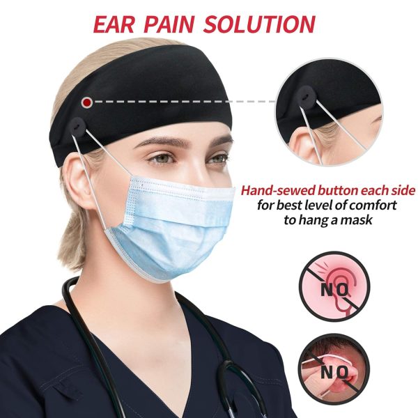 ABAMERICA Headbands with Button for Mask, Wide Nurses Headbands Non Slip - Image 2