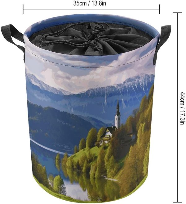 Slovenia Landscape Laundry Basket With Drawstring Laundry Hamper17.3 Inchs - Image 2