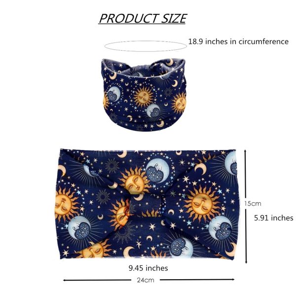 Women Headbands Stars Moon Wide Knotted Headband Non Slip Wraps Elastic - Image 3