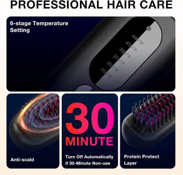 Hair Straightener Brush, Hair Straightening Brush Comb, Negative Ions - Image 6