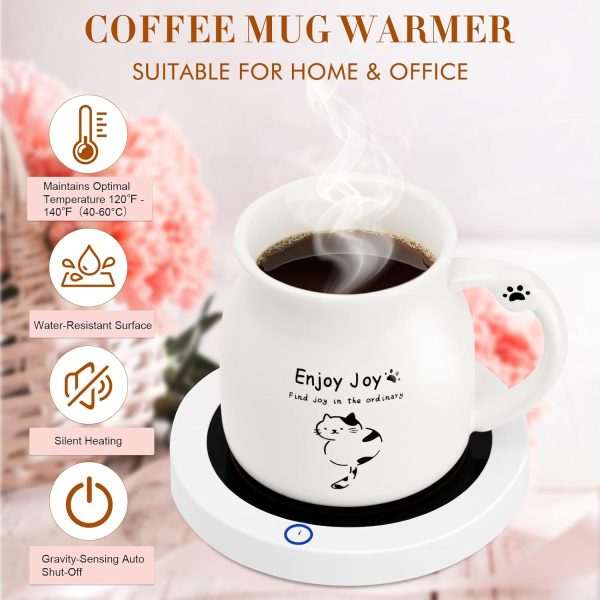 Coffee Mug Warmer, Cute Cat Mug Set, Coffee Cup Warmer for Desk, Gifts for - Image 2