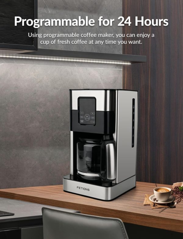Coffee Maker with Glass Carafe for Home Office, Programmable Stainless - Image 6